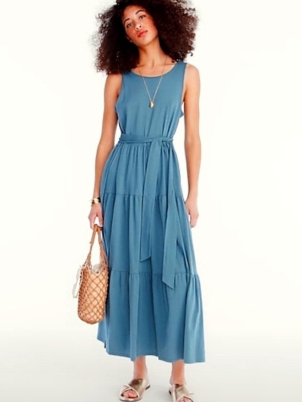 J Crew Women’s Sleeveless Tiered Maxi Dress - Blue